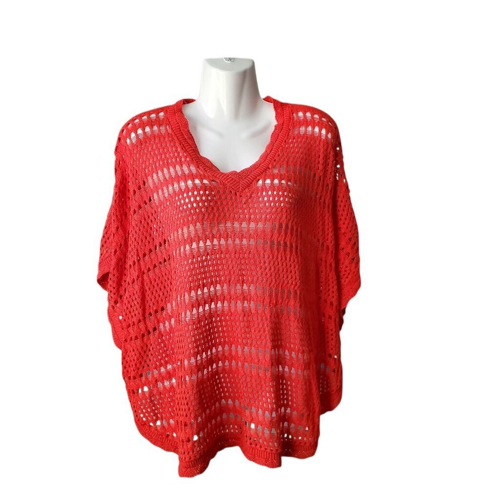 RED BUTTERFLY SLEEVE KNIT SWEATER SIZE LARGE